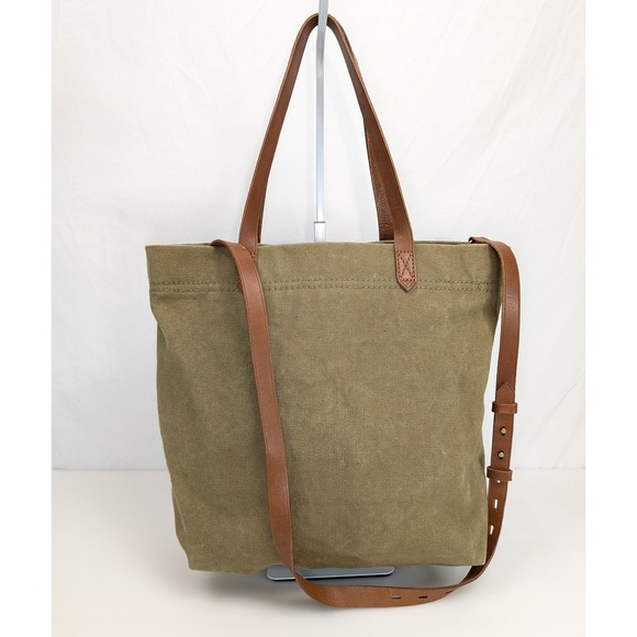 Madewell Handbags - Madewell Canvas Leather Tote Bag Green Utility School Grocery Granola Beach